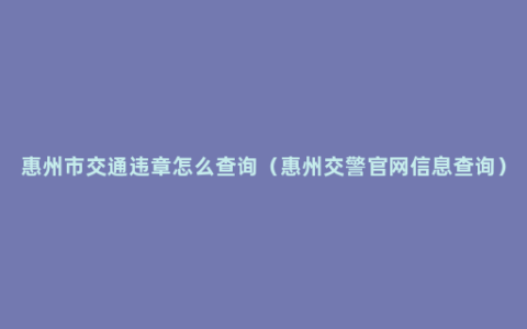 惠州市交通违章怎么查询（惠州交警官网信息查询）