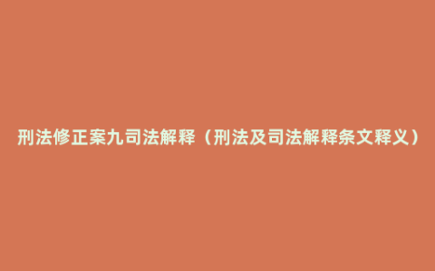 刑法修正案九司法解释（刑法及司法解释条文释义）