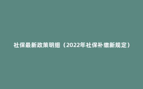 社保最新政策明细（2022年社保补缴新规定）