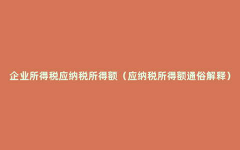 企业所得税应纳税所得额（应纳税所得额通俗解释）