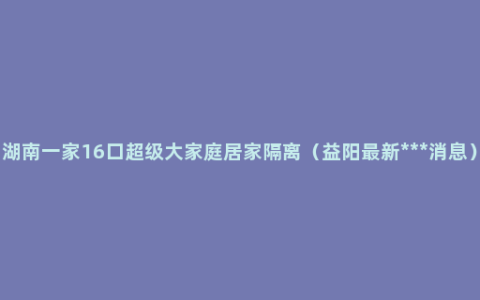 湖南一家16口超级大家庭居家隔离（益阳最新***消息）