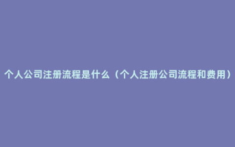 个人公司注册流程是什么（个人注册公司流程和费用）