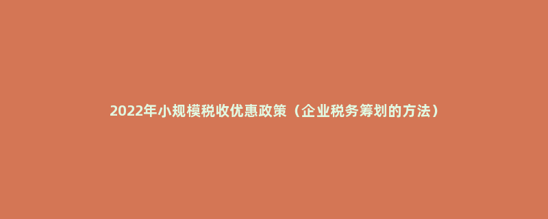 2022年小规模税收优惠政策（企业税务筹划的方法）