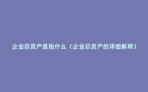 企业总资产是指什么（企业总资产的详细解释）