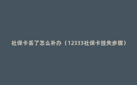 社保卡丢了怎么补办（12333社保卡挂失步骤）