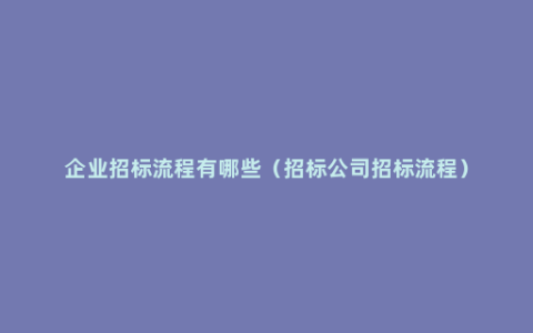 企业招标流程有哪些（招标公司招标流程）