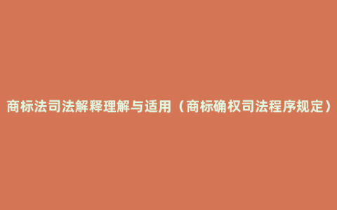 商标法司法解释理解与适用（商标确权司法程序规定）