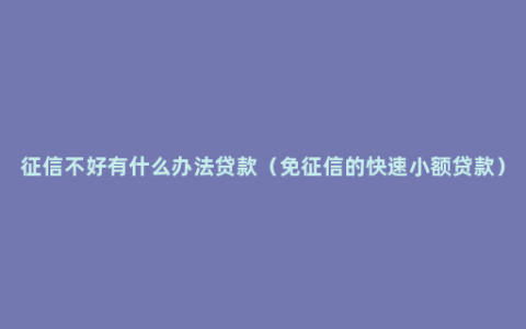 征信不好有什么办法贷款（免征信的快速小额贷款）