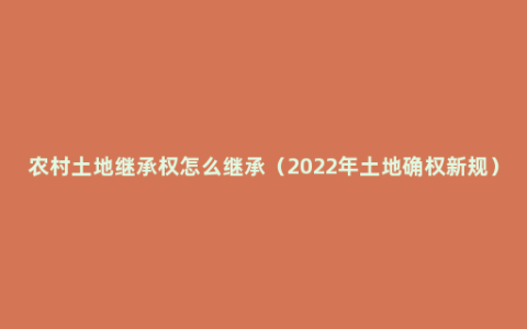 农村土地继承权怎么继承（2022年土地确权新规）