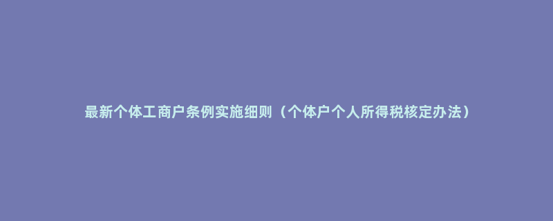 最新个体工商户条例实施细则（个体户个人所得税核定办法）