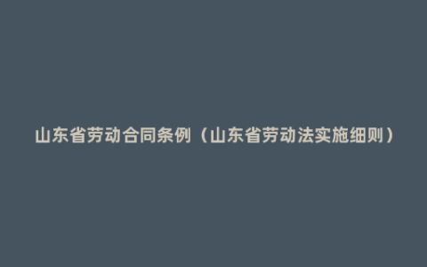 山东省劳动合同条例（山东省劳动法实施细则）