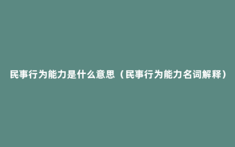 民事行为能力是什么意思（民事行为能力名词解释）