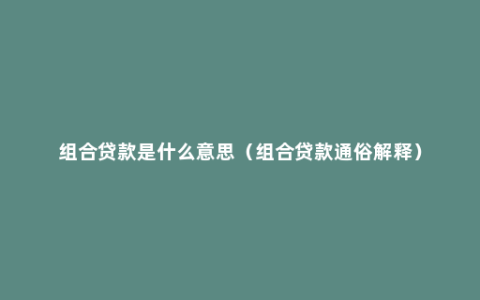 组合贷款是什么意思（组合贷款通俗解释）