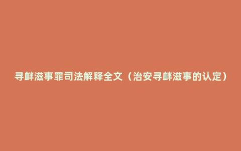 寻衅滋事罪司法解释全文（治安寻衅滋事的认定）