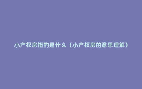 小产权房指的是什么（小产权房的意思理解）