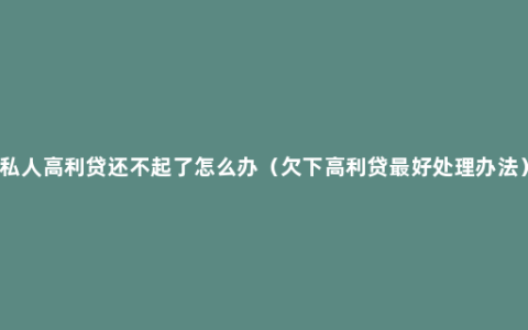 私人高利贷还不起了怎么办（欠下高利贷最好处理办法）