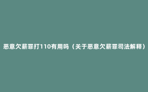 恶意欠薪罪打110有用吗（关于恶意欠薪罪司法解释）