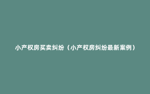 小产权房买卖纠纷（小产权房纠纷最新案例）