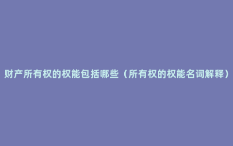 财产所有权的权能包括哪些（所有权的权能名词解释）