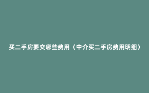 买二手房要交哪些费用（中介买二手房费用明细）