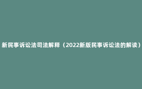 新民事诉讼法司法解释（2022新版民事诉讼法的解读）