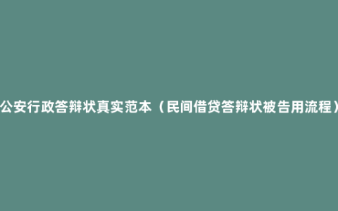 公安行政答辩状真实范本（民间借贷答辩状被告用流程）