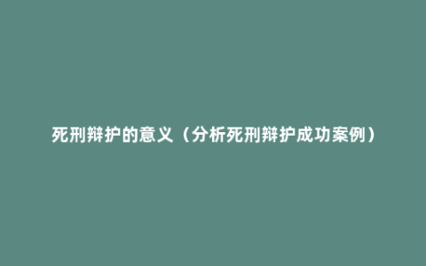 死刑辩护的意义（分析死刑辩护成功案例）