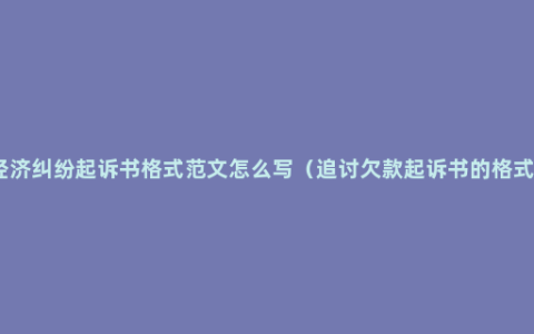 经济纠纷起诉书格式范文怎么写（追讨欠款起诉书的格式）