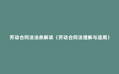 劳动合同法法条解读（劳动合同法理解与适用）