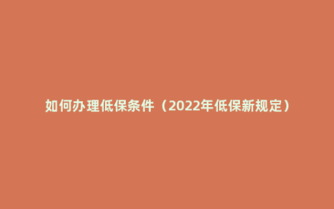 如何办理低保条件（2022年低保新规定）