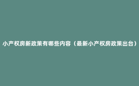 小产权房新政策有哪些内容（最新小产权房政策出台）