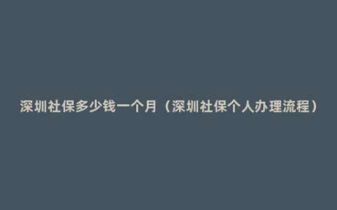 深圳社保多少钱一个月（深圳社保个人办理流程）