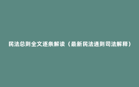 民法总则全文逐条解读（最新民法通则司法解释）