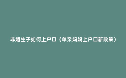 非婚生子如何上户口（单亲妈妈上户口新政策）