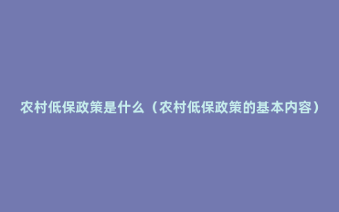 农村低保政策是什么（农村低保政策的基本内容）