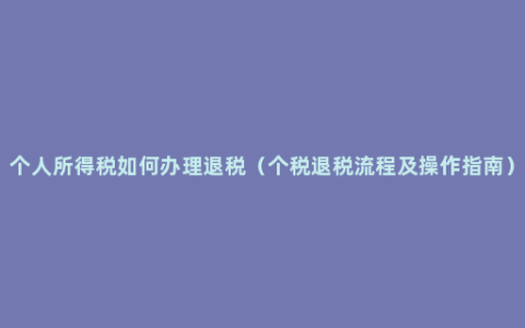 个人所得税如何办理退税（个税退税流程及操作指南）