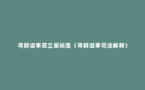 寻衅滋事罪立案标准（寻衅滋事司法解释）