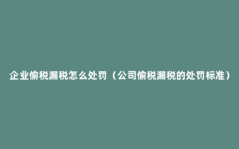 企业偷税漏税怎么处罚（公司偷税漏税的处罚标准）