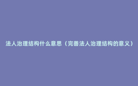 法人治理结构什么意思（完善法人治理结构的意义）