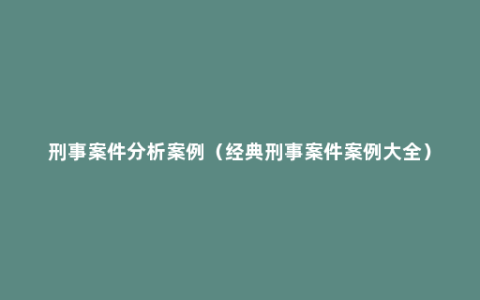 刑事案件分析案例（经典刑事案件案例大全）